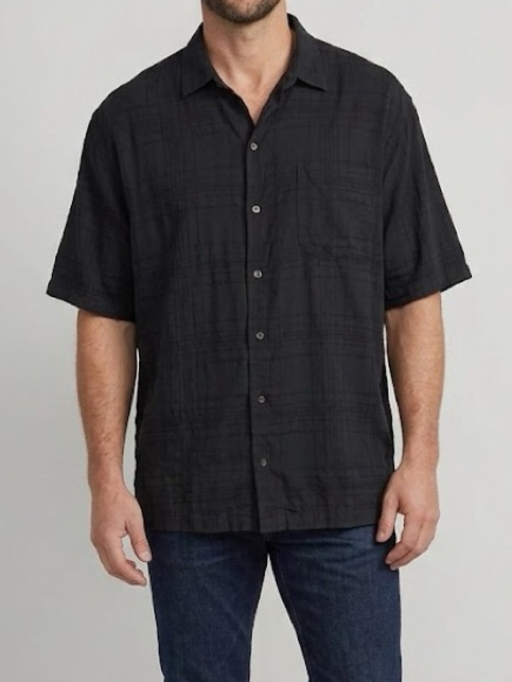 Tommy Bahama 100% Silk Black Textured Print Button Down 2XL